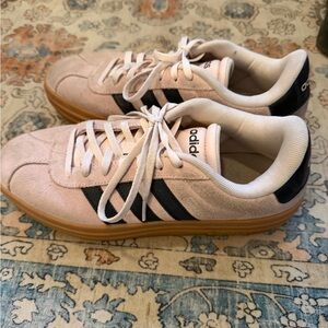 Adidas Light Pink and Black Suede Sneakers